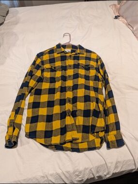 Sonoma Men's Yellow and Navy Check Button-Down Shirt
